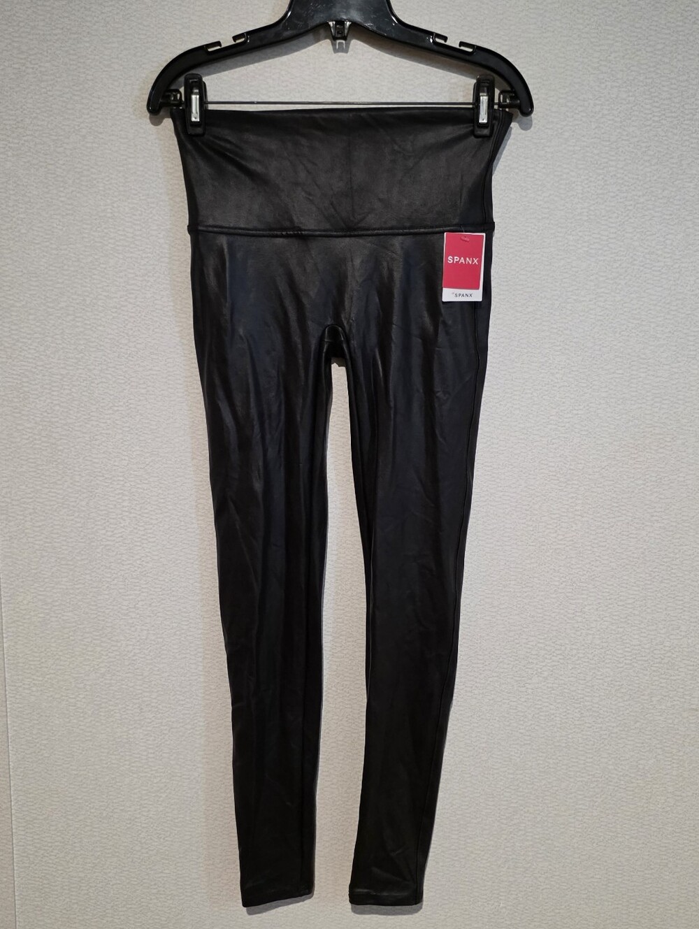 SPANX Black Faux Leather Leggings Large New